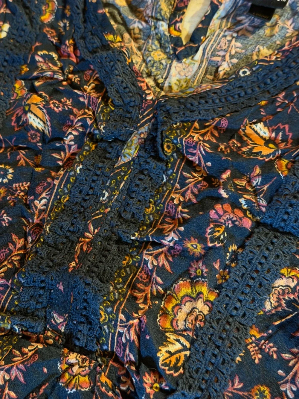art class girls longsleeve Navy Floral Tunic with Pink and Gold Accents